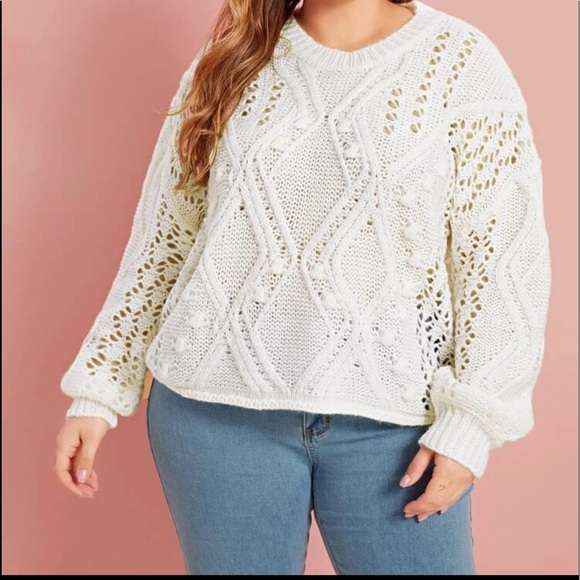 Plus white cable knit sweater dolman sleeves - Picture 2 of 5